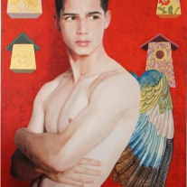 Autor: Víctor Manuel Manjón-Cabeza Ortízr: Papageno y los pájaros Técnica mixta sobre tabla 100x73 cm.